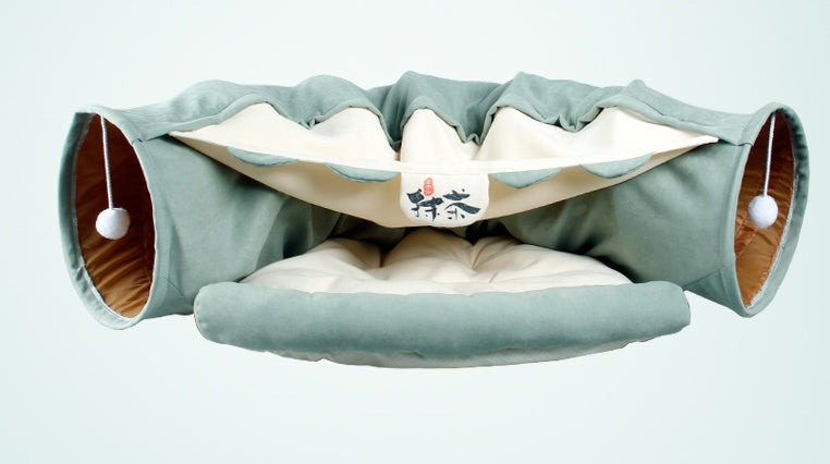 MatchaPark™ Sleep & Sprint – Lyxig 2-i-1 Kattunnel med Integrerad Vilomatta