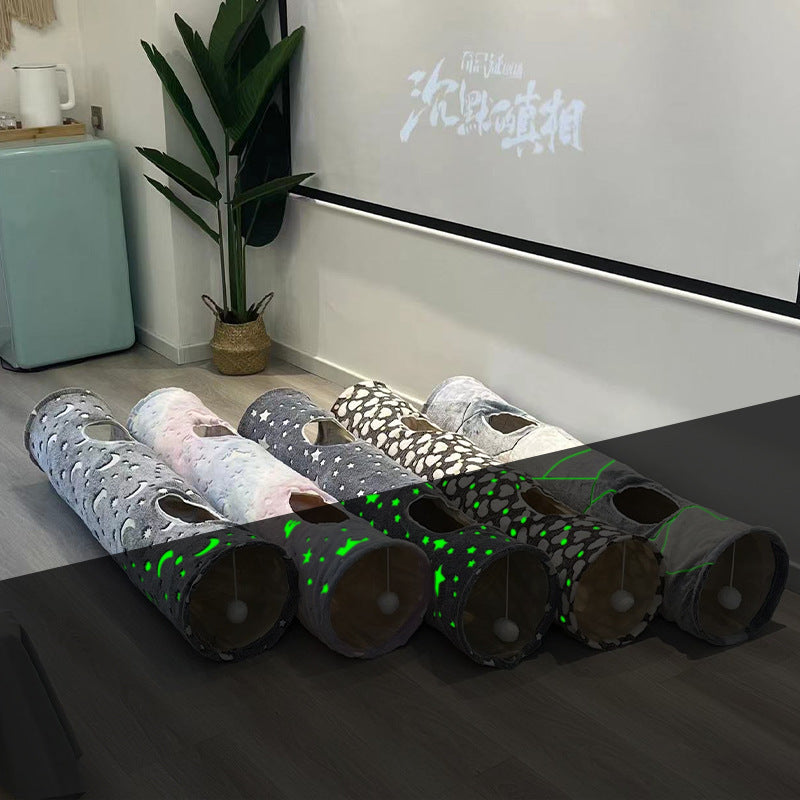 CelestialFlow™ Midnight Magic: Interaktiv & Självlysande Katttunnel – Tystgående Design för Nattlig Lek